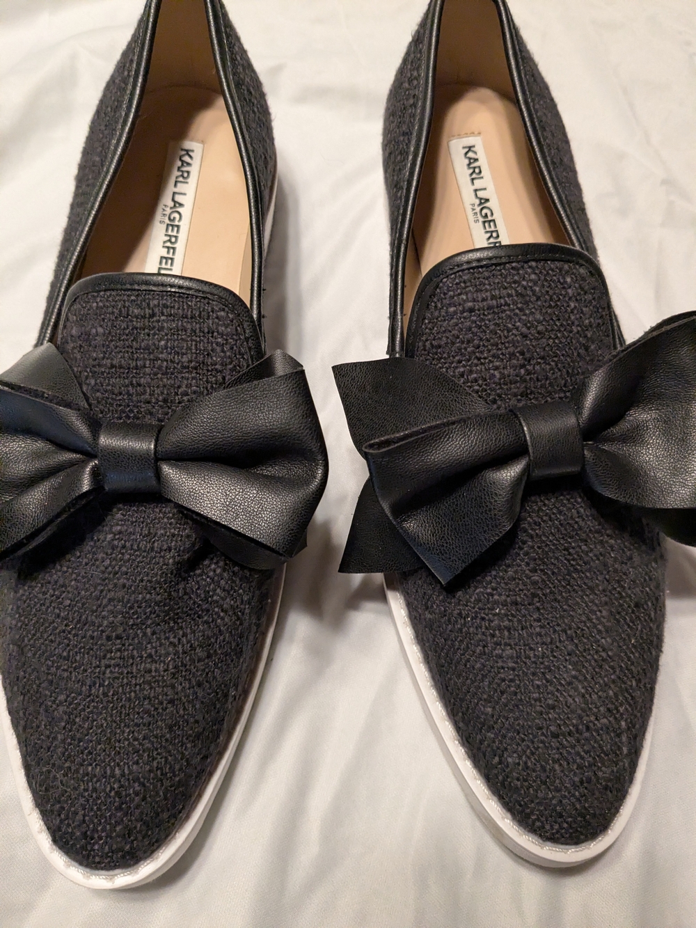 Karl Lagerfeld Women's Black Bow Knit Loafers 8.5